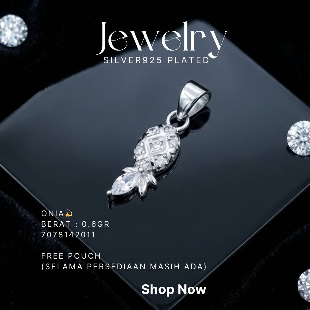 Liontin perak 925 model Onia dengan zirkonia oval dan zirkonia marquise di atas podium hitam
