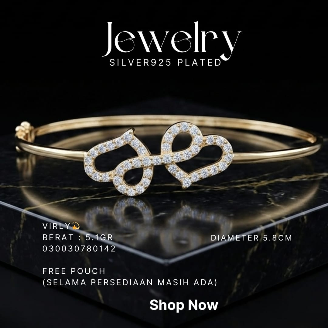 Gelang perak 925 model Virly bangle warna gold dengan hati zirkonia di atas marmer hitam